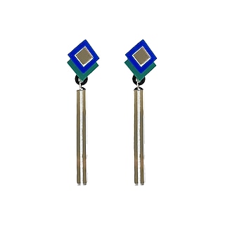 Blue & Green Acrylic Dangler Earrings by PRACHI GUPTA