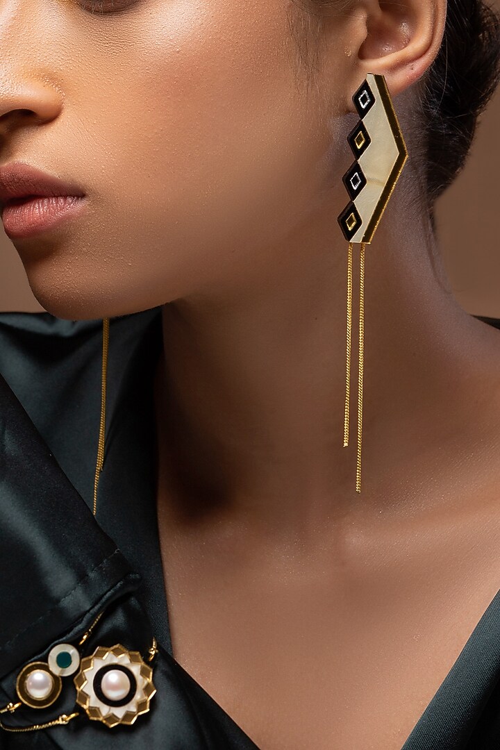 Cream & Gold Acrylic Earrings by PRACHI GUPTA at Pernia's Pop Up Shop