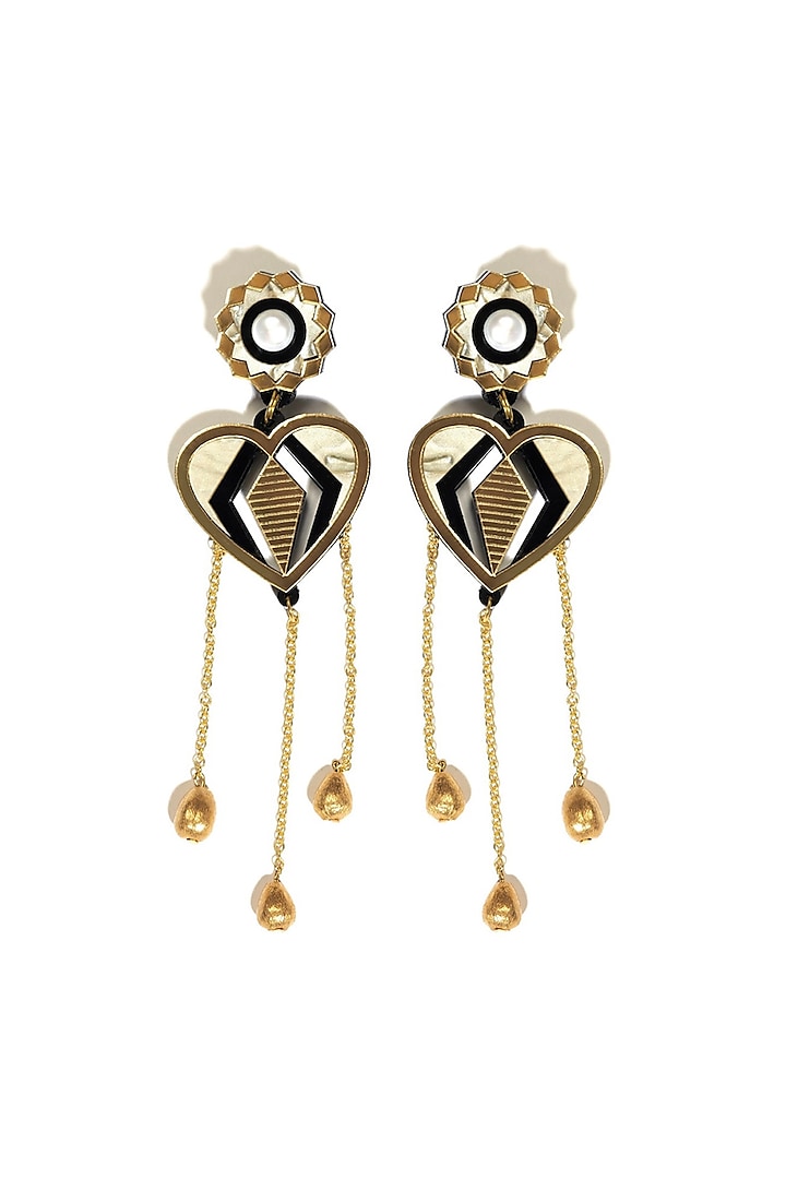 Cream & Gold Textured Acrylic Dangler Earrings by PRACHI GUPTA at Pernia's Pop Up Shop