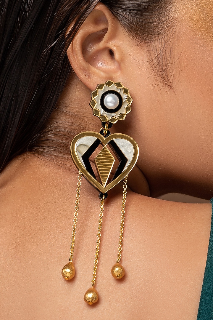 Cream & Gold Textured Acrylic Dangler Earrings by PRACHI GUPTA at Pernia's Pop Up Shop