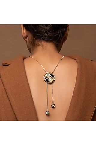 Cream & Black Textured Long Necklace by PRACHI GUPTA