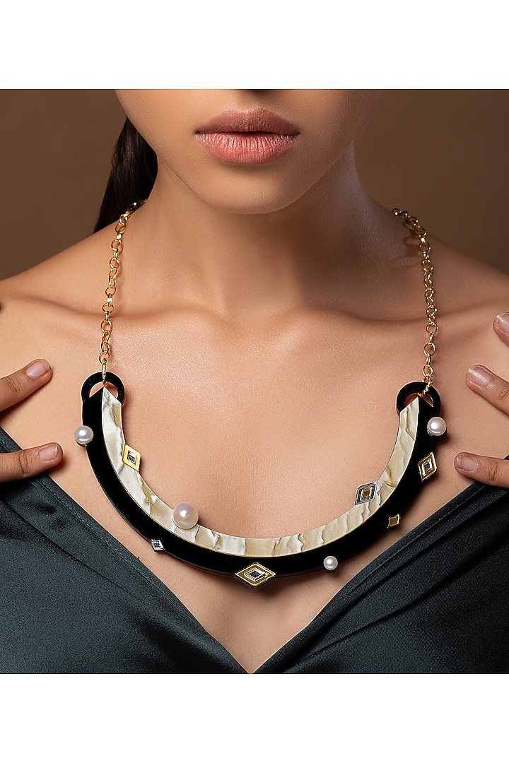 Cream & Black Yin-Yang Adjustable Necklace by PRACHI GUPTA at Pernia's Pop Up Shop
