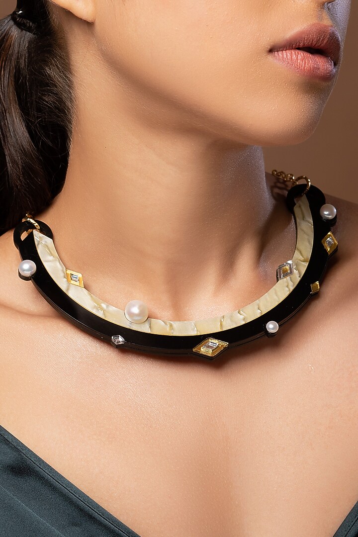 Cream & Black Yin-Yang Adjustable Necklace by PRACHI GUPTA at Pernia's Pop Up Shop
