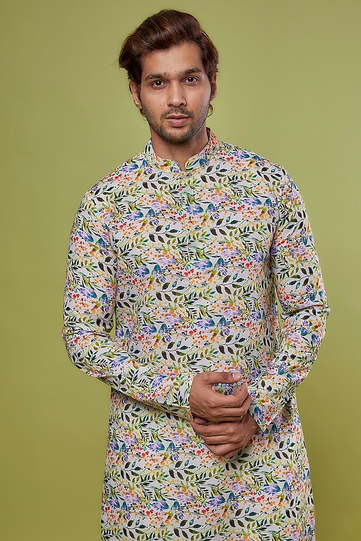 Multi-Colored Silk & Katan Silk Printed Kurta Set by PRIYANKA HARALALKA at Pernia's Pop Up Shop