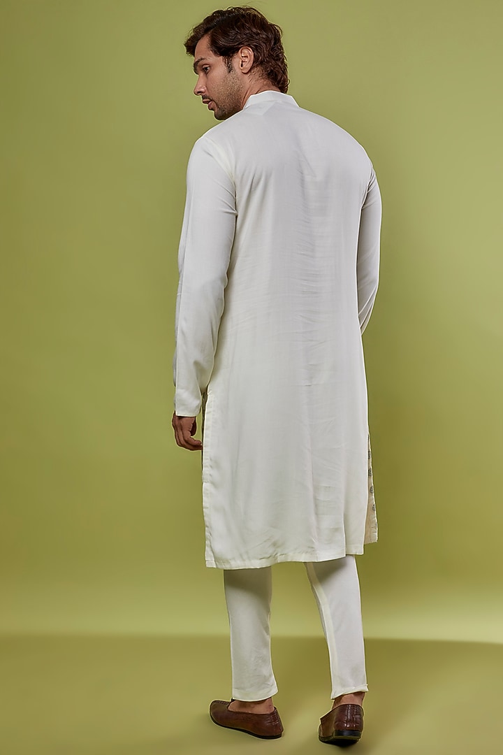 Ivory Cotton Blend & Katan Silk Embroidered Jacket Kurta Set by PRIYANKA HARALALKA at Pernia's Pop Up Shop