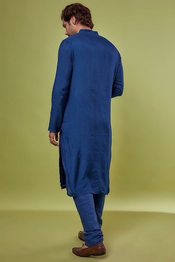 Blue Cotton & Silk Hand Embroidered Kurta Set by PRIYANKA HARALALKA at Pernia's Pop Up Shop