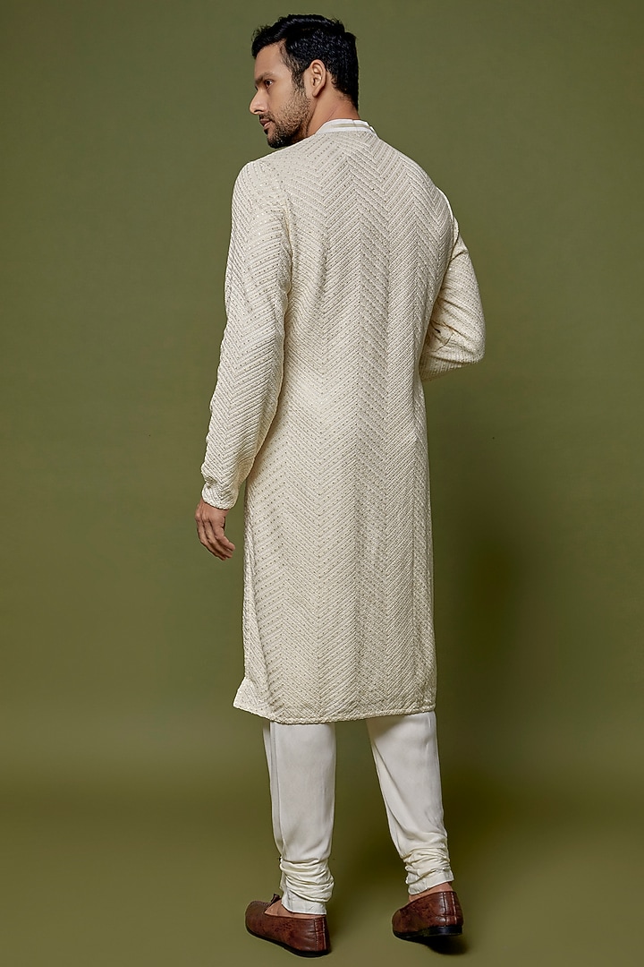 Ivory Georgette Sequins Embroidered Kurta Set by PRIYANKA HARALALKA at Pernia's Pop Up Shop