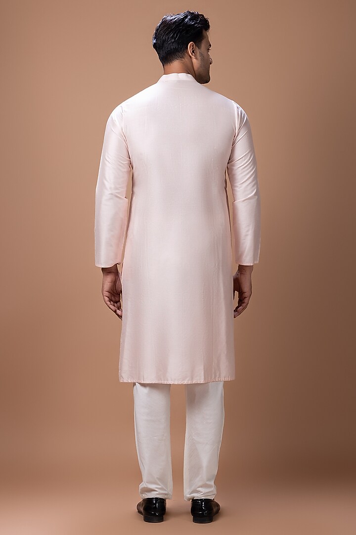 Powder Pink Cotton Silk Hand Embroidered Kurta Set by PRIYANKA HARALALKA at Pernia's Pop Up Shop