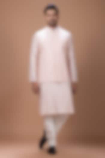 Powder Pink Cotton Silk Handpainted Bundi Jacket Set by PRIYANKA HARALALKA at Pernia's Pop Up Shop