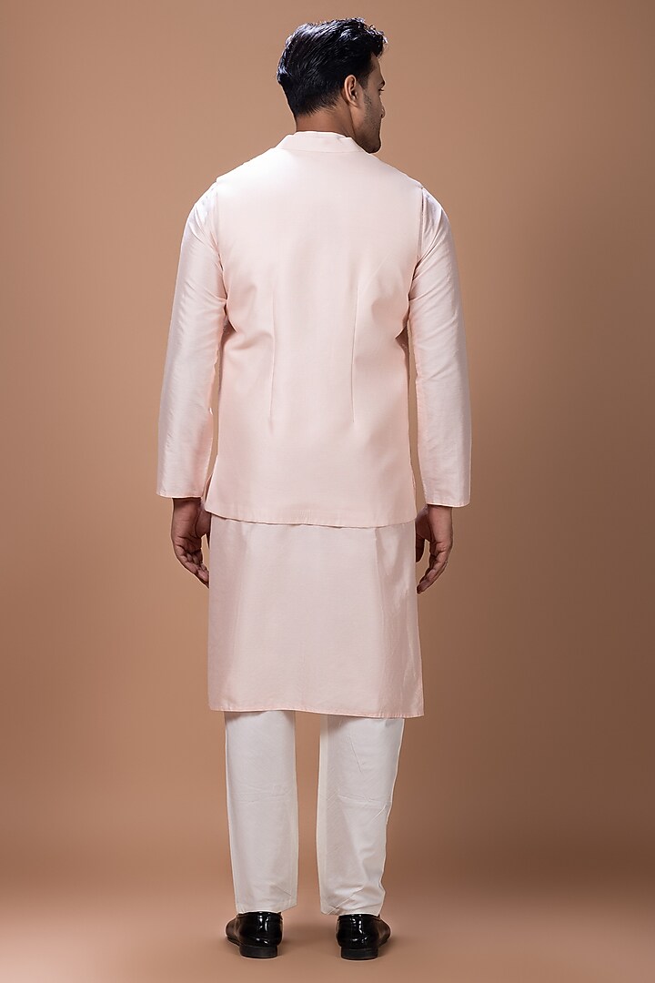 Powder Pink Cotton Silk Handpainted Bundi Jacket Set by PRIYANKA HARALALKA at Pernia's Pop Up Shop
