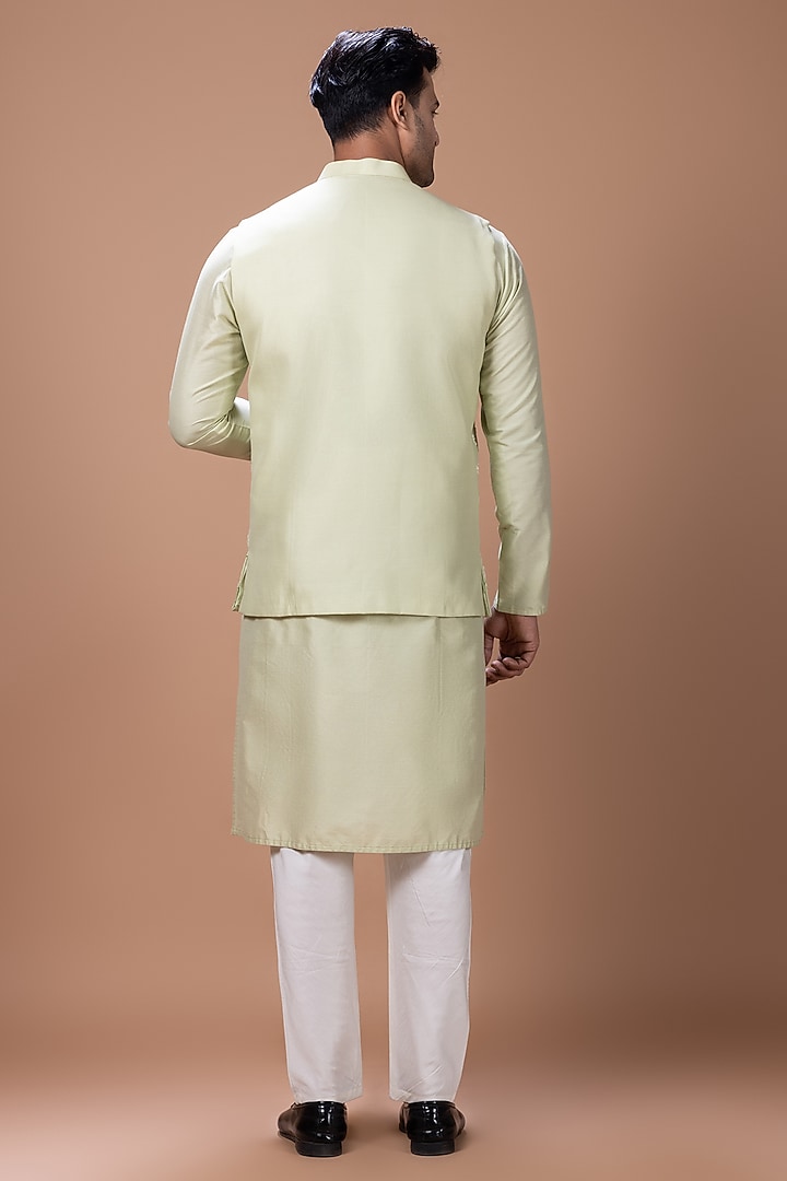Mint Green Cotton Silk Handpainted Bundi Jacket Set by PRIYANKA HARALALKA at Pernia's Pop Up Shop