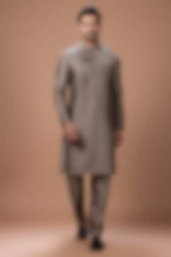 Metallic Fawn Cotton Silk Embroidered Kurta Set by PRIYANKA HARALALKA at Pernia's Pop Up Shop
