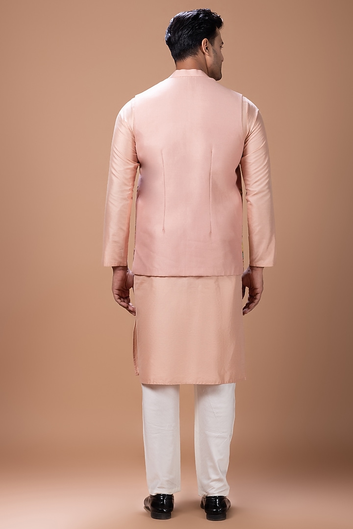 Onion Pink Cotton Silk Handpainted & Embroidered Bundi Jacket Set by PRIYANKA HARALALKA at Pernia's Pop Up Shop