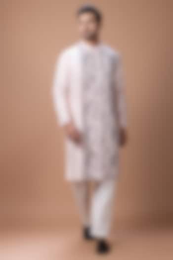 Powder Pink Cotton Silk Hand Embroidered Kurta Set by PRIYANKA HARALALKA at Pernia's Pop Up Shop