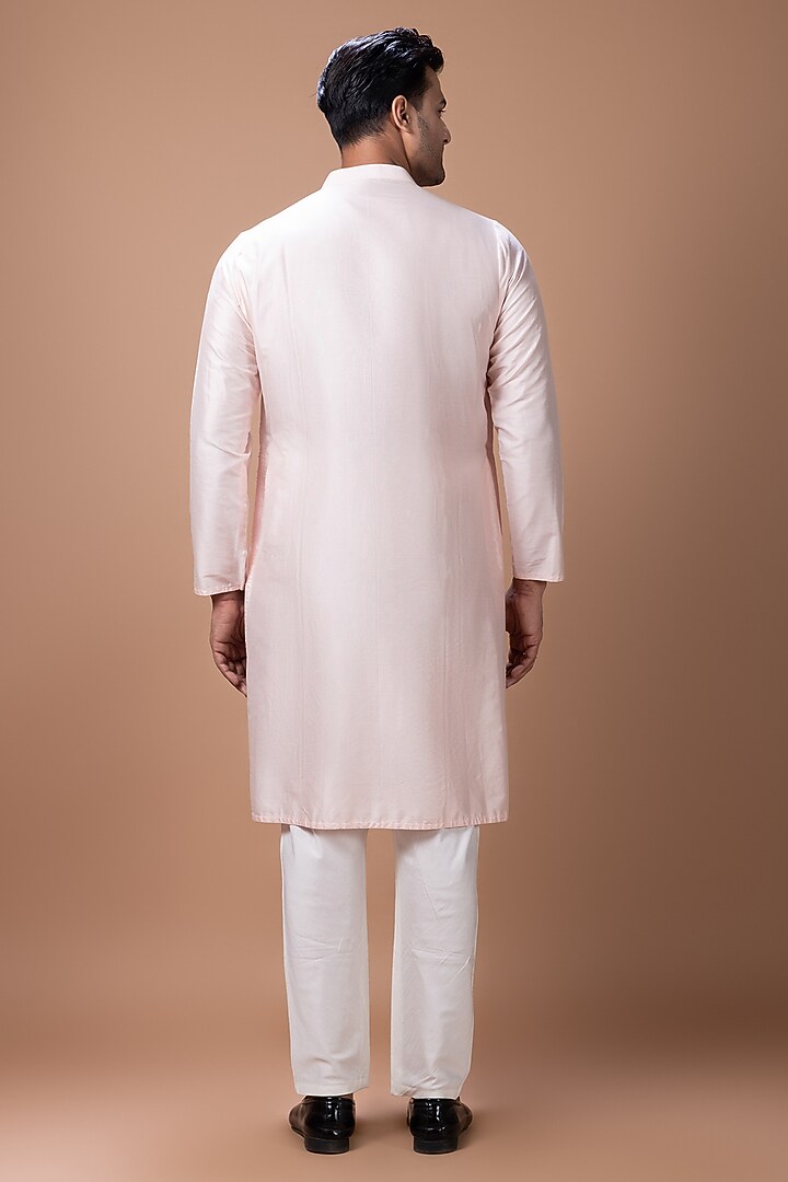 Powder Pink Cotton Silk Hand Embroidered Kurta Set by PRIYANKA HARALALKA at Pernia's Pop Up Shop