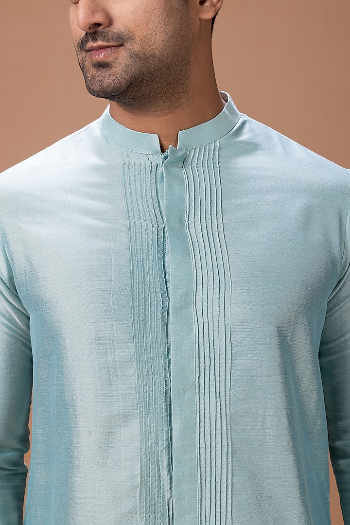 Aqua Cotton Silk Handpainted & Embroidered Open Bundi Jacket Set by PRIYANKA HARALALKA at Pernia's Pop Up Shop