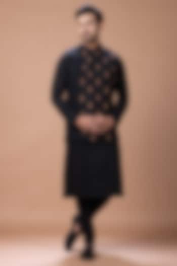 Black Cotton Silk Zardosi Embroidered Bundi Jacket Set by PRIYANKA HARALALKA at Pernia's Pop Up Shop