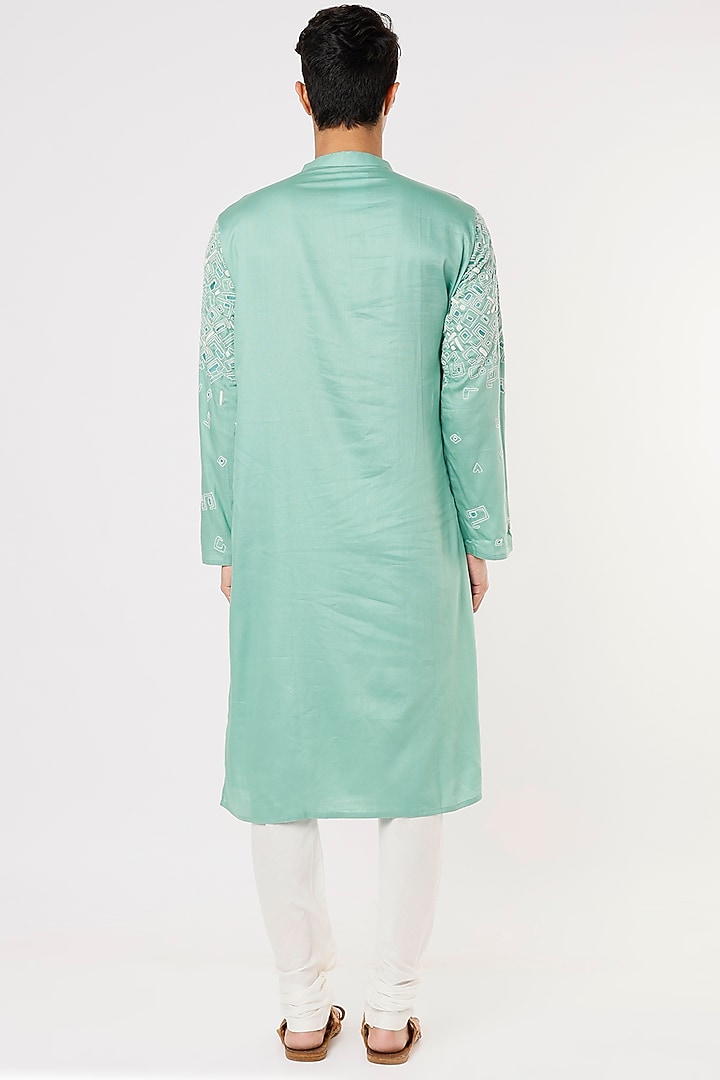 Dark Aqua Blue Embroidered Kurta Set by PRIYANKA HARALALKA at Pernia's Pop Up Shop