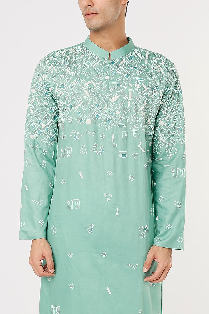 Dark Aqua Blue Embroidered Kurta Set by PRIYANKA HARALALKA at Pernia's Pop Up Shop