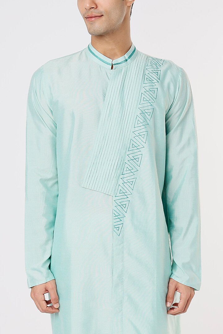 Aqua Blue Embroidered Kurta Set by PRIYANKA HARALALKA at Pernia's Pop Up Shop
