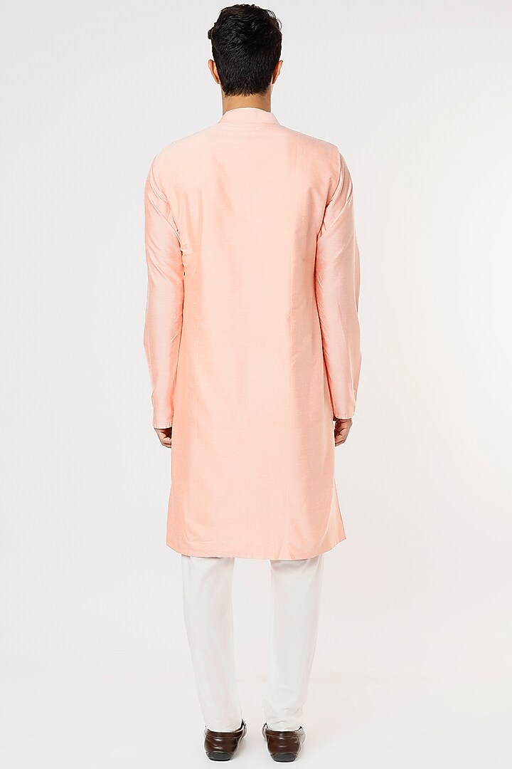 Peach Banarasi Silk Applique Work Indowestern Set by PRIYANKA HARALALKA at Pernia's Pop Up Shop