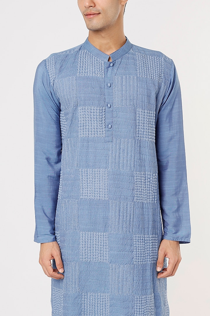 Blue Embroidered Kurta Set by PRIYANKA HARALALKA at Pernia's Pop Up Shop