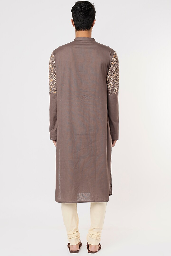 Grey Khadi Cotton Cord Embroidered Kurta Set by PRIYANKA HARALALKA at Pernia's Pop Up Shop