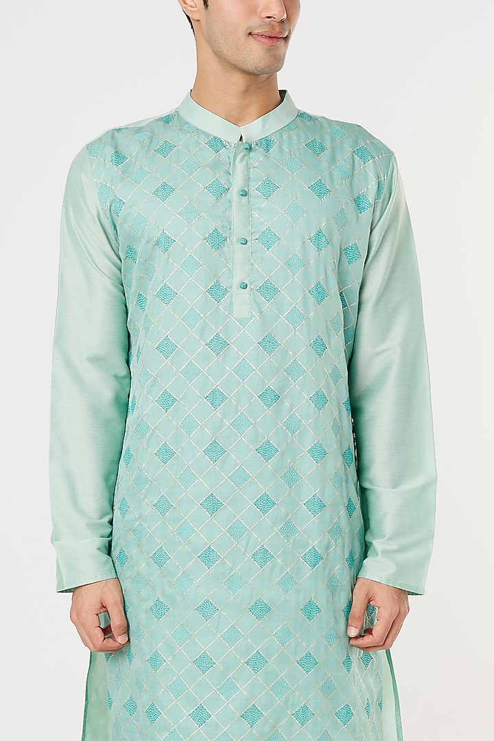 Light Aqua Blue Embroidered Kurta Set by PRIYANKA HARALALKA at Pernia's Pop Up Shop