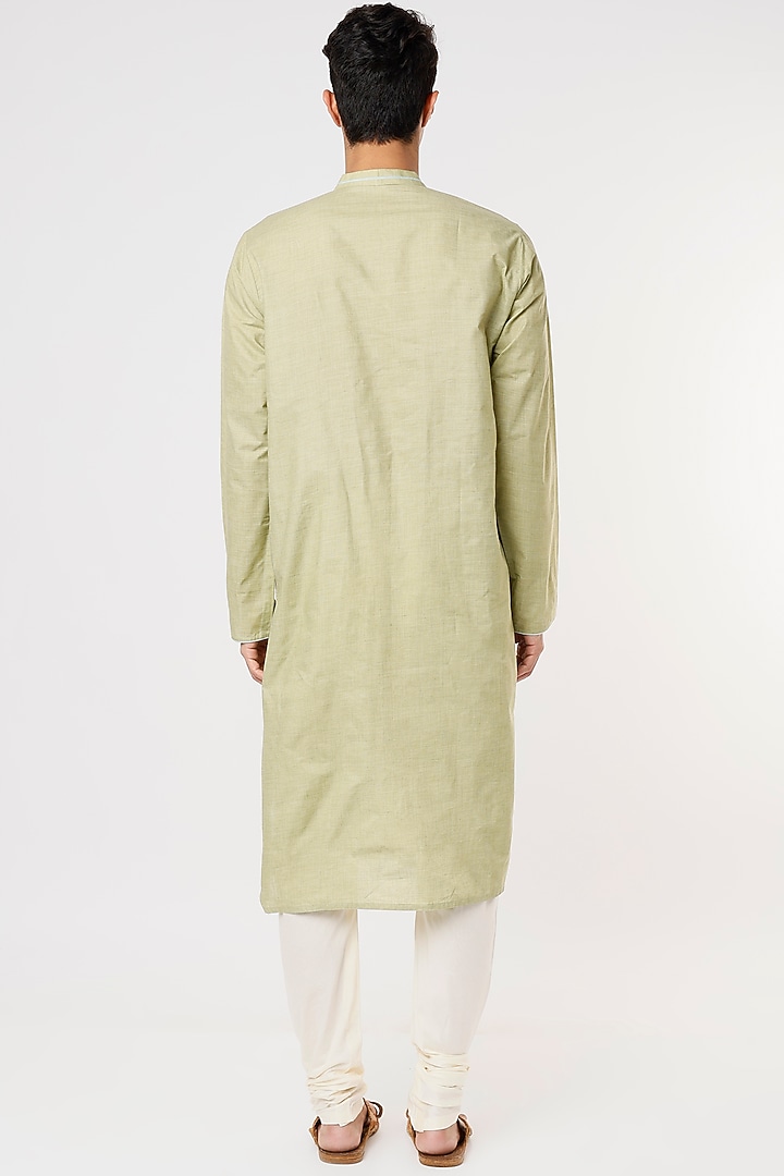 Pista Green Khadi Cotton Zardosi Embroidered Kurta Set by PRIYANKA HARALALKA at Pernia's Pop Up Shop