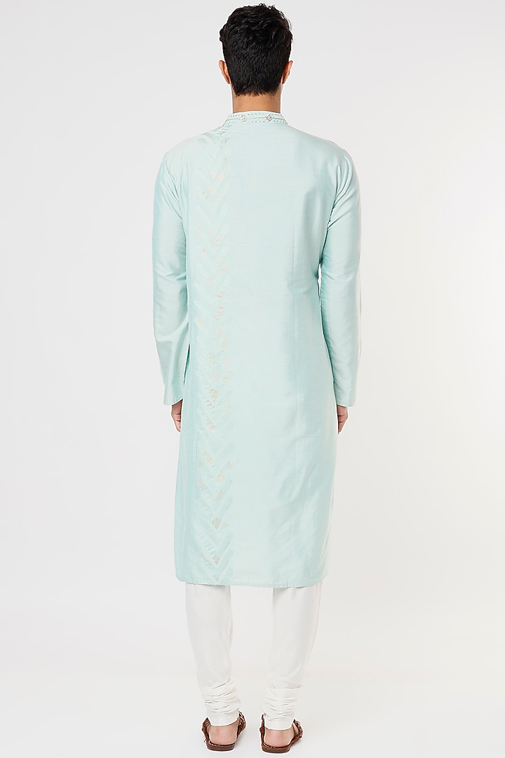 Aqua Blue Cotton Embroidered Kurta Set by PRIYANKA HARALALKA at Pernia's Pop Up Shop