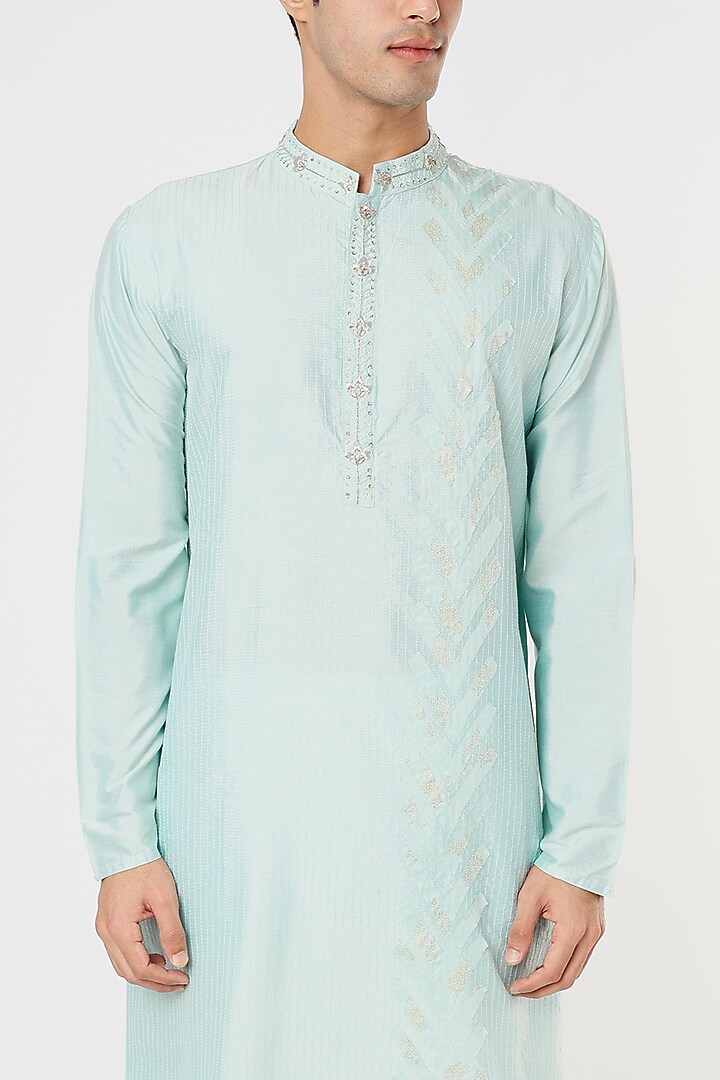 Aqua Blue Cotton Embroidered Kurta Set by PRIYANKA HARALALKA at Pernia's Pop Up Shop