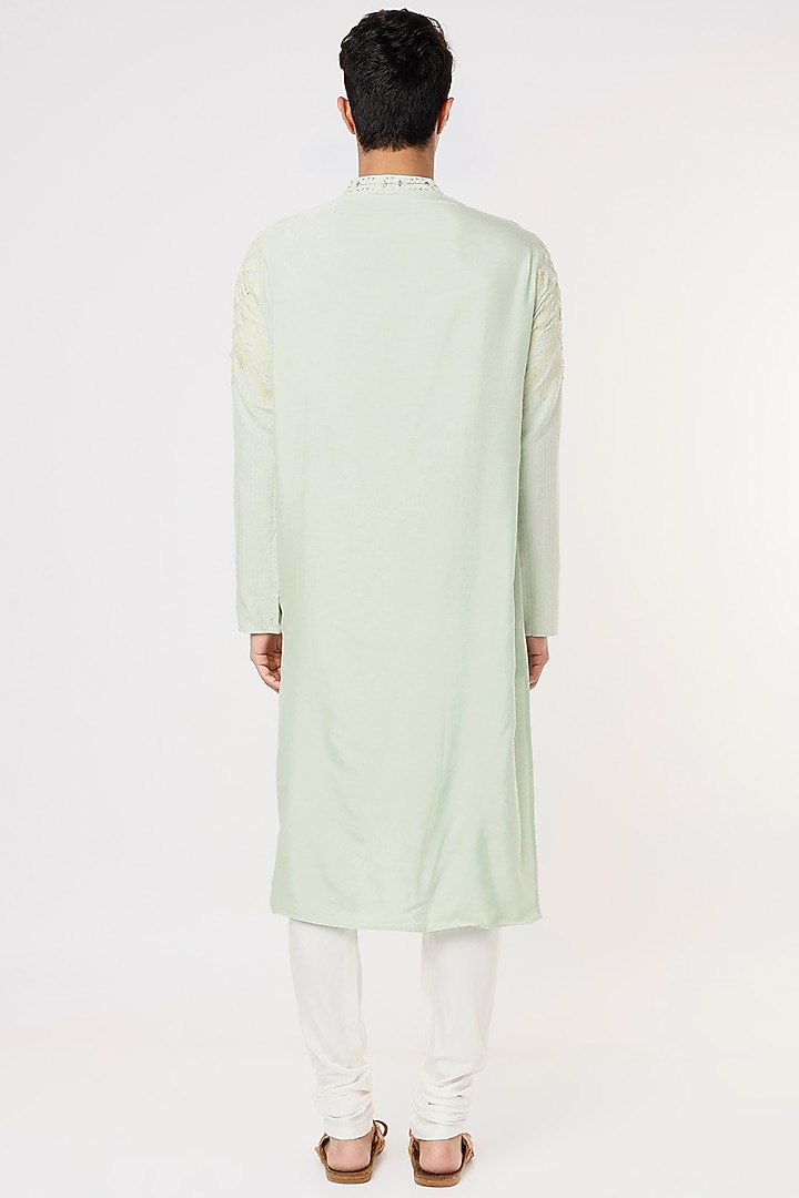 Light Green Banarasi Applique Embroidered Kurta Set by PRIYANKA HARALALKA at Pernia's Pop Up Shop