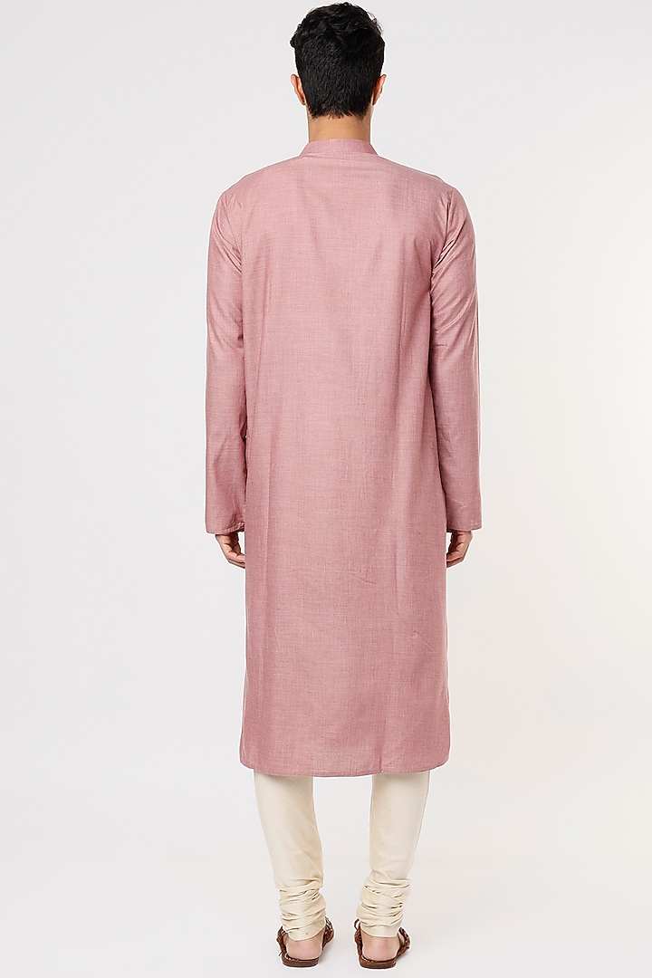 Mauve Pure Khadi Embroidered Kurta Set by PRIYANKA HARALALKA at Pernia's Pop Up Shop