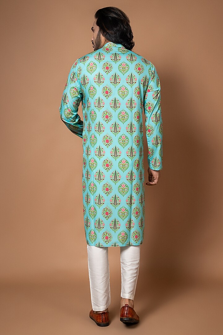 Aqua Blue American Crepe Printed Kurta Set by PRIYANKA HARALALKA at Pernia's Pop Up Shop