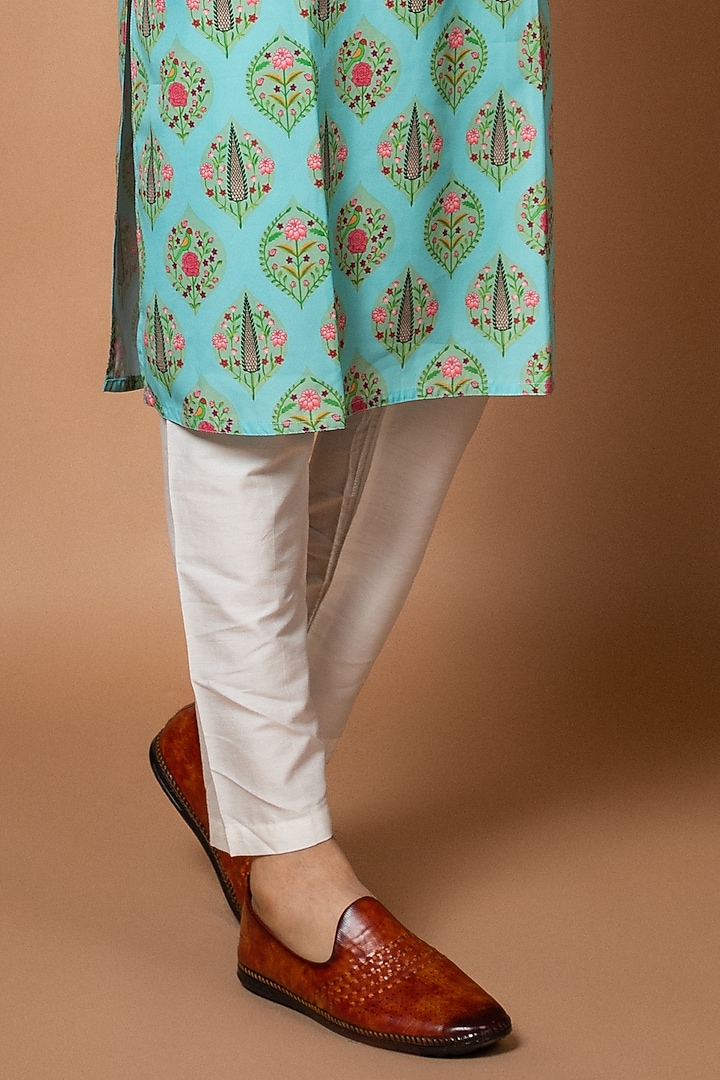 Aqua Blue American Crepe Printed Kurta Set by PRIYANKA HARALALKA at Pernia's Pop Up Shop