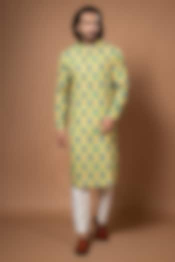 Mustard Yellow American Crepe Printed Kurta Set by PRIYANKA HARALALKA