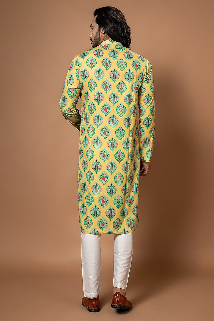 Mustard Yellow American Crepe Printed Kurta Set by PRIYANKA HARALALKA at Pernia's Pop Up Shop