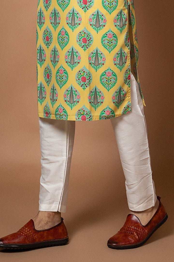 Mustard Yellow American Crepe Printed Kurta Set by PRIYANKA HARALALKA at Pernia's Pop Up Shop