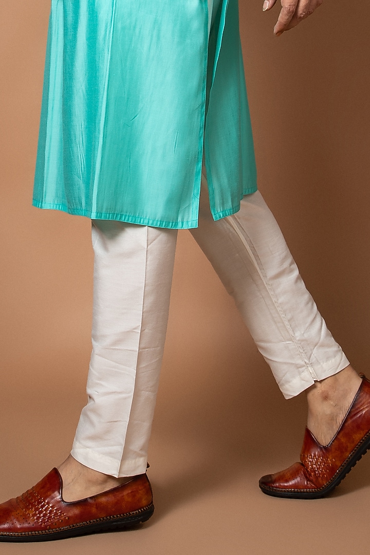 Aqua Blue Roman Silk Printed & Hand Embroidered Bundi Jacket Set by PRIYANKA HARALALKA at Pernia's Pop Up Shop