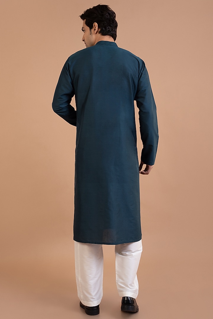 Dark Blue Cotton Silk Zari Embroidered Bundi Set by PRIYANKA HARALALKA at Pernia's Pop Up Shop