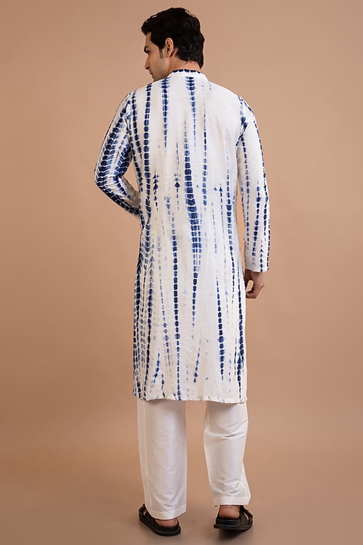 Navy Blue Cotton Silk Mirror Embroidered & Tie-Dyed Kurta Set by PRIYANKA HARALALKA at Pernia's Pop Up Shop