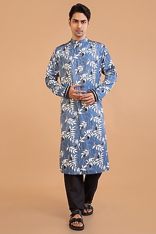 Blue Cotton Printed Kurta Set by PRIYANKA HARALALKA