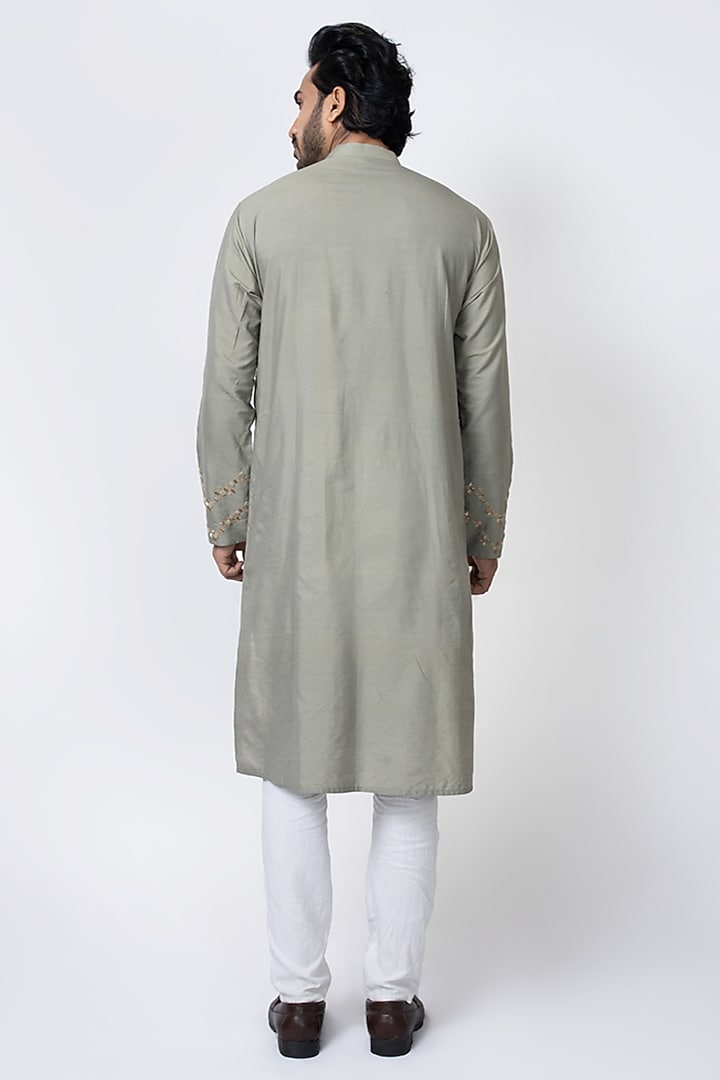Grey Cotton Silk Zardosi Hand Embroidered Kurta Set by PRIYANKA HARALALKA at Pernia's Pop Up Shop
