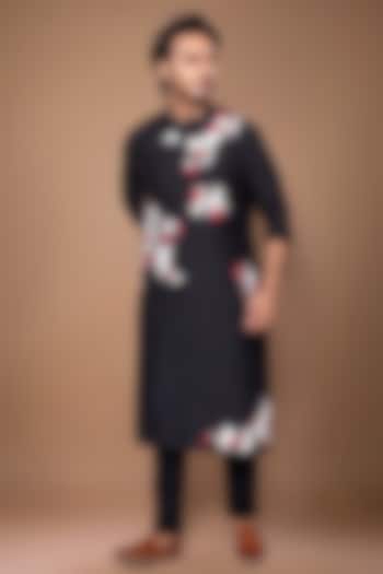 Black Cotton Silk Zardosi Hand Embroidered Kurta Set by PRIYANKA HARALALKA at Pernia's Pop Up Shop