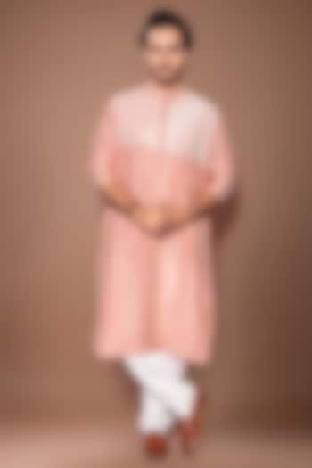 Onion Pink Cotton Silk Embroidered Kurta Set by PRIYANKA HARALALKA at Pernia's Pop Up Shop