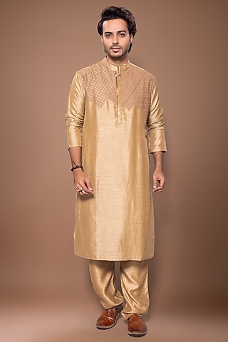 Light Brown Nysa Silk Embroidered Kurta Set by PRIYANKA HARALALKA