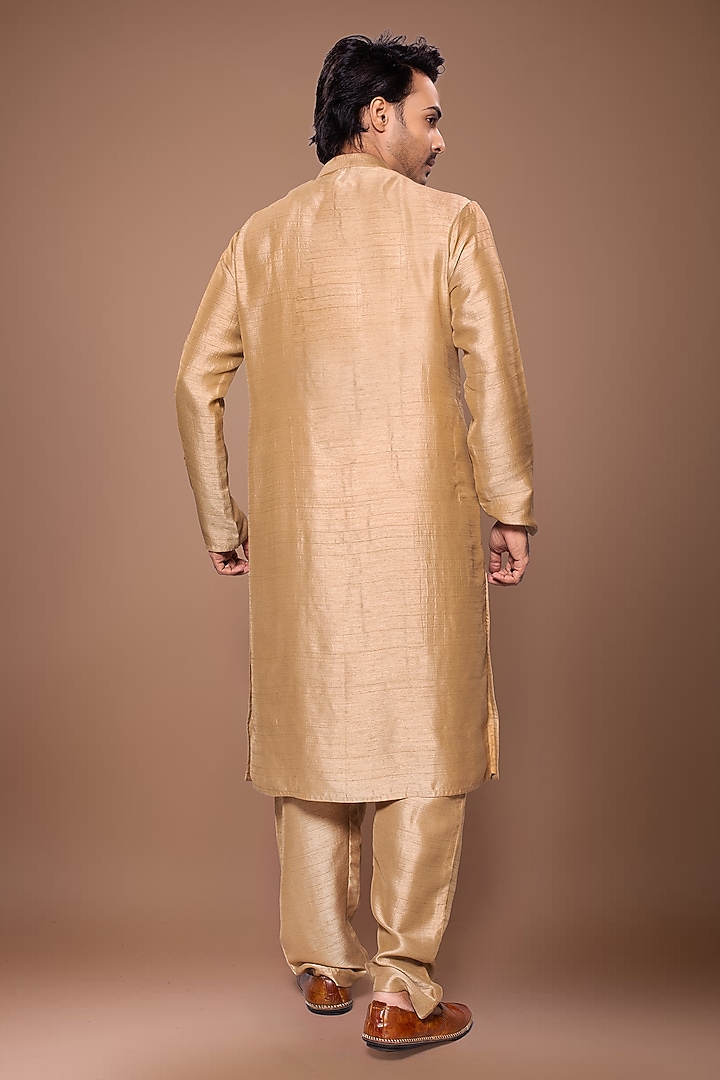 Light Brown Nysa Silk Embroidered Kurta Set by PRIYANKA HARALALKA at Pernia's Pop Up Shop