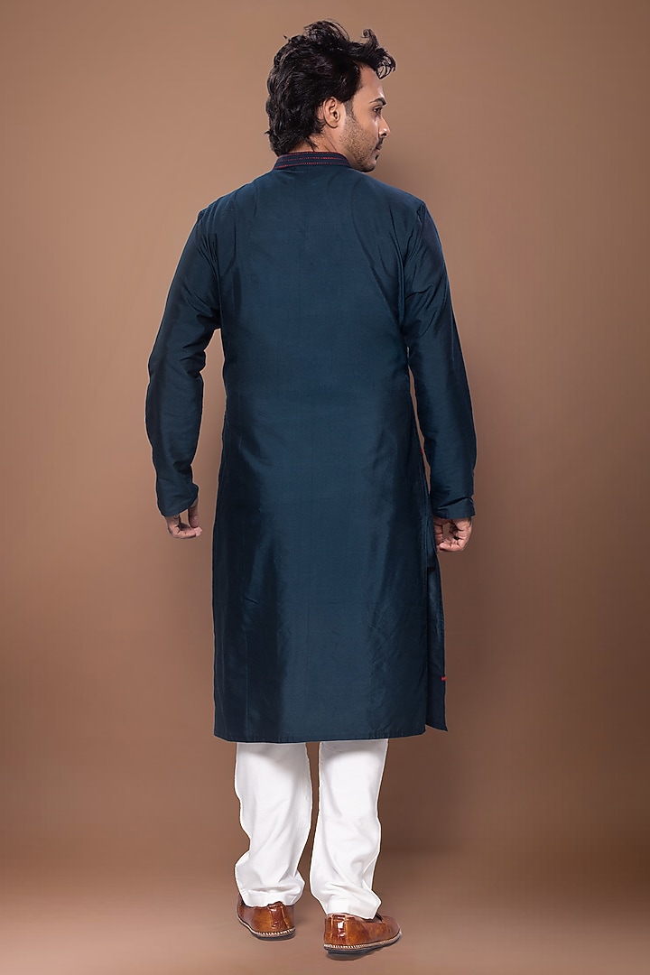 Dark Blue Cotton Silk Kurta Set by PRIYANKA HARALALKA at Pernia's Pop Up Shop
