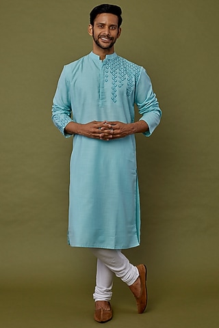 Aqua Blue Embroidered Kurta Set by PRIYANKA HARALALKA