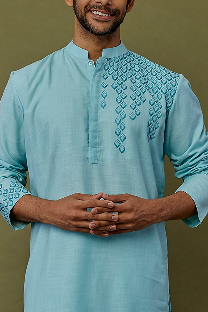 Aqua Blue Embroidered Kurta Set by PRIYANKA HARALALKA at Pernia's Pop Up Shop